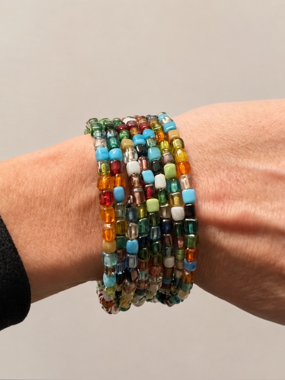 Multicolor Glass Beaded Boho Stretch Coil Bracelet | Colorful Statement